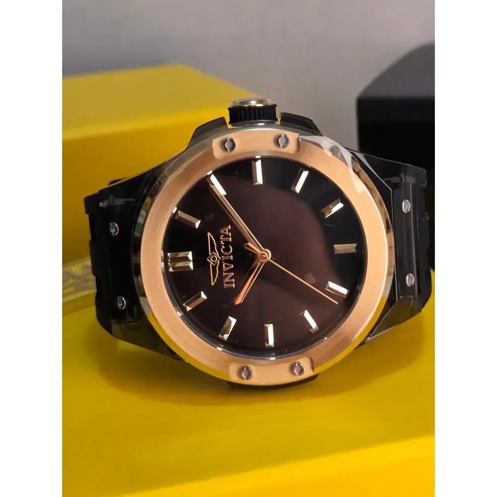 Invicta Sea Base Siphon 50015 Mens Quartz Watch 45mm Black Gold Transparent New